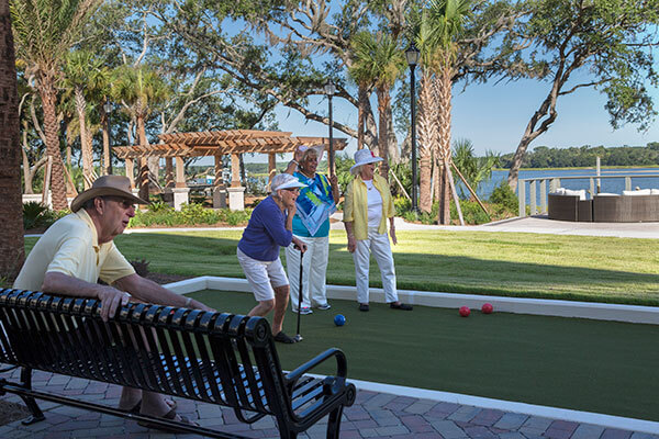 Senior Living residents playing croquet at Bayshore on Hilton Head Island