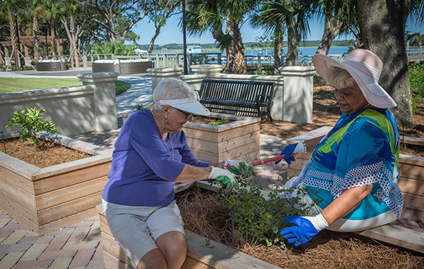 Senior Living Residents Tending to the Garden at Bayshore on Hilton Head Island