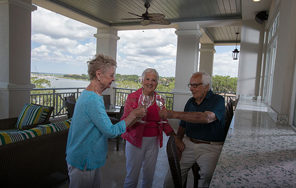 Senior Living Residents Enjoying the Wine Bar at Bayshore on Hilton Head Island